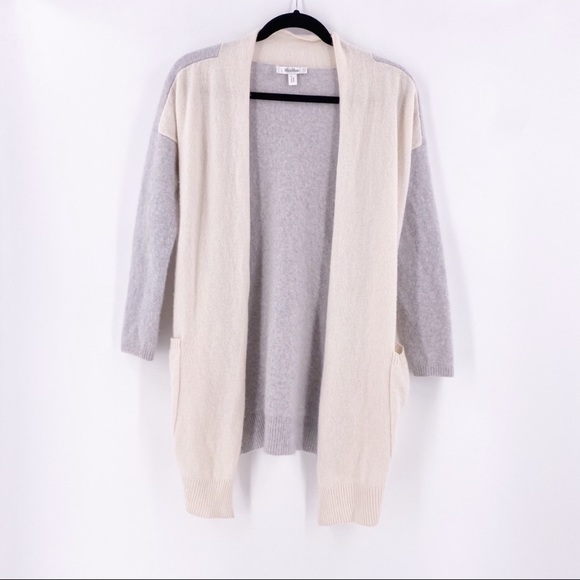 MaxMara 100% Cashmere Cardigan Sweater Womens Size Small Gray Cream Pockets - Picture 1 of 4